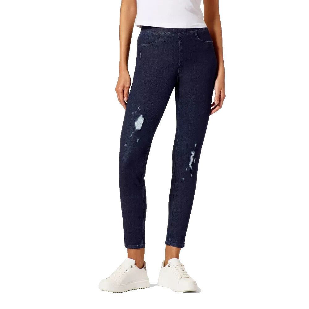 Hue Studio Women's Distressed Denim Leggings Midnight Rinse Size S